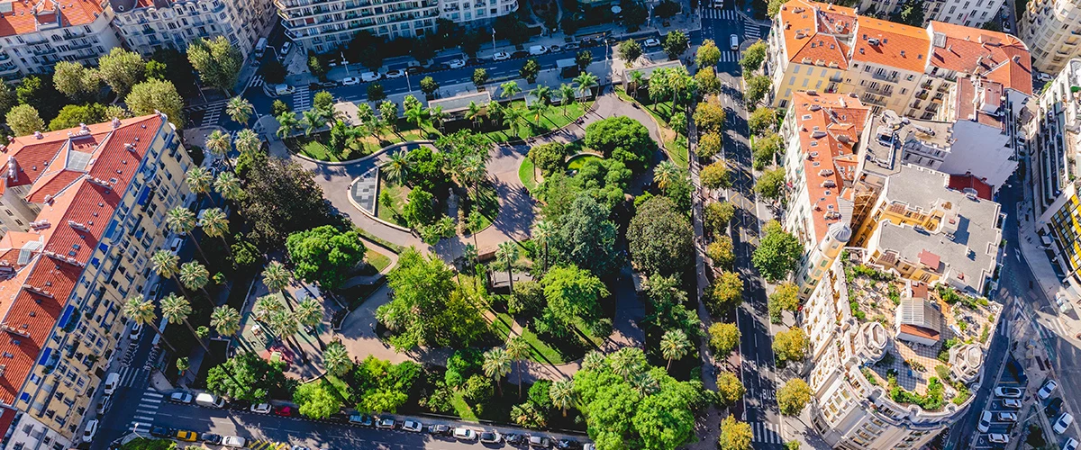 Parc Alsace-Lorraine vu du ciel, quartier des Musiciens à Nice